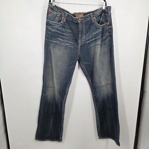 Big Star Pioneer Blue Mens Jeans Boot Cut Size 40 Flap Pocket Western Distress